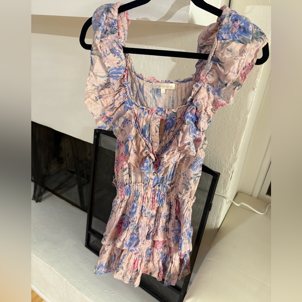 LoveShackFancy Pink and Blue Floral Top